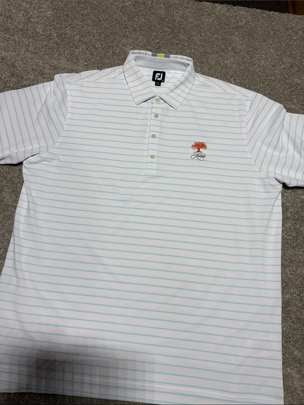FootJoy Men’s White & Light Blue Striped Polo Shirt Kiawah 2XL